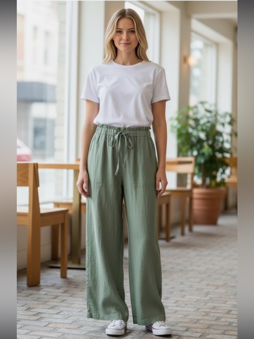 Thread & Supply linen rayon Sage Green Drawstring pants